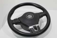 VW Passat B7 Tiptronic 3 Spoke Sport Black Leather Steering Wheel  3C8419091BF (Item #451343) 